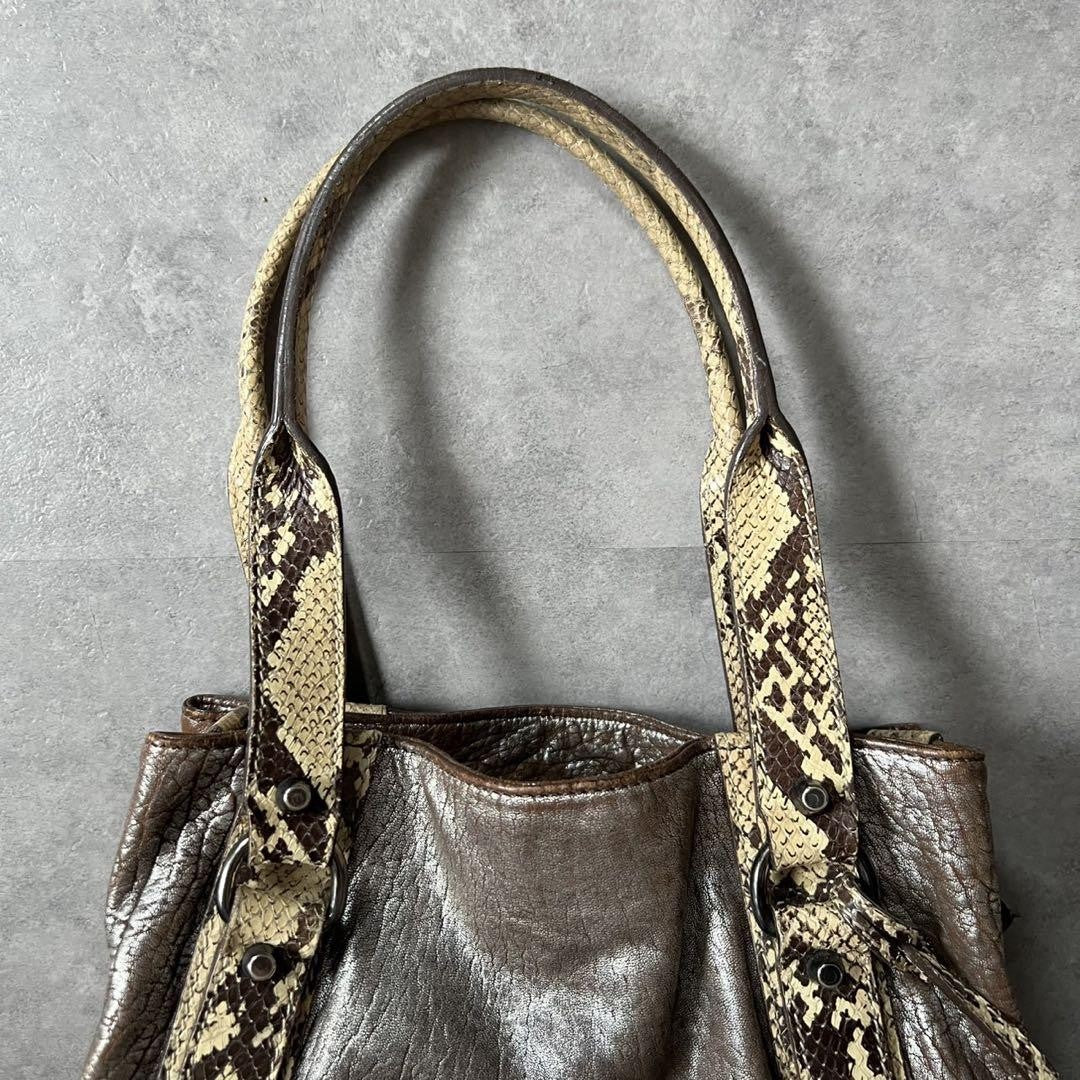 MIU MIU Hand Bag Tote Purse Leather Silver Beige White Authentic