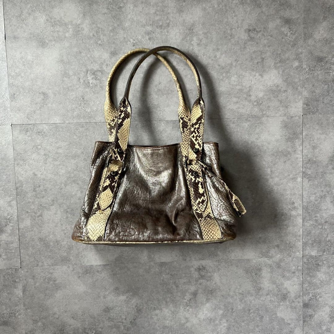 MIU MIU Hand Bag Tote Purse Leather Silver Beige White Authentic