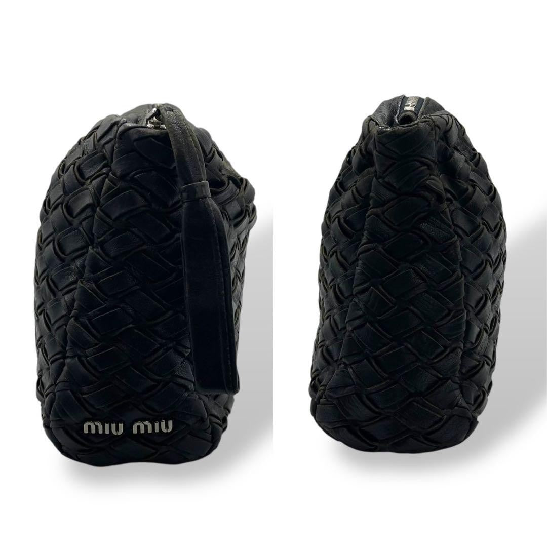 MIU MIU Clutch Bag Second Bag Leather Black Authentic
