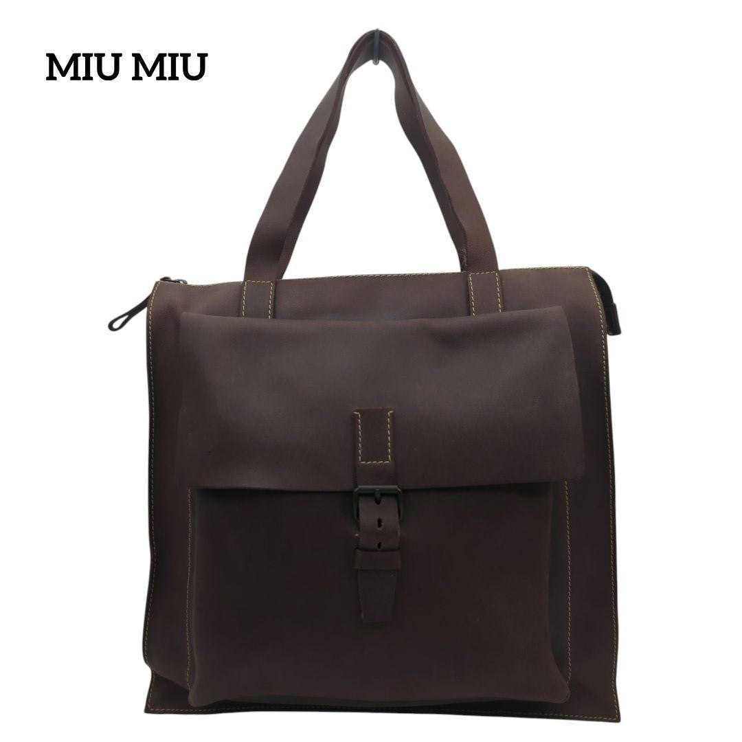MIU MIU Hand Bag Tote Purse Leather Dark Brown Authentic