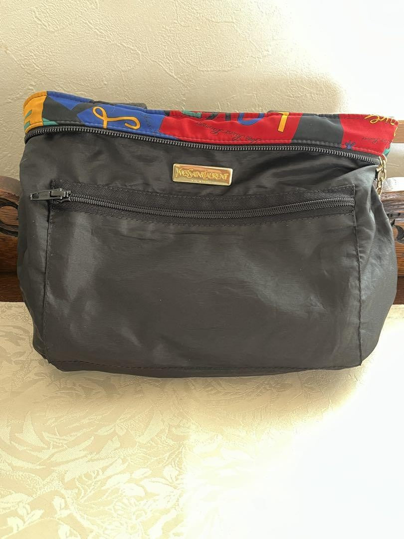 Saint Laurent Hand Bag Tote Purse LOVE Nylon Black Multicolor Authentic