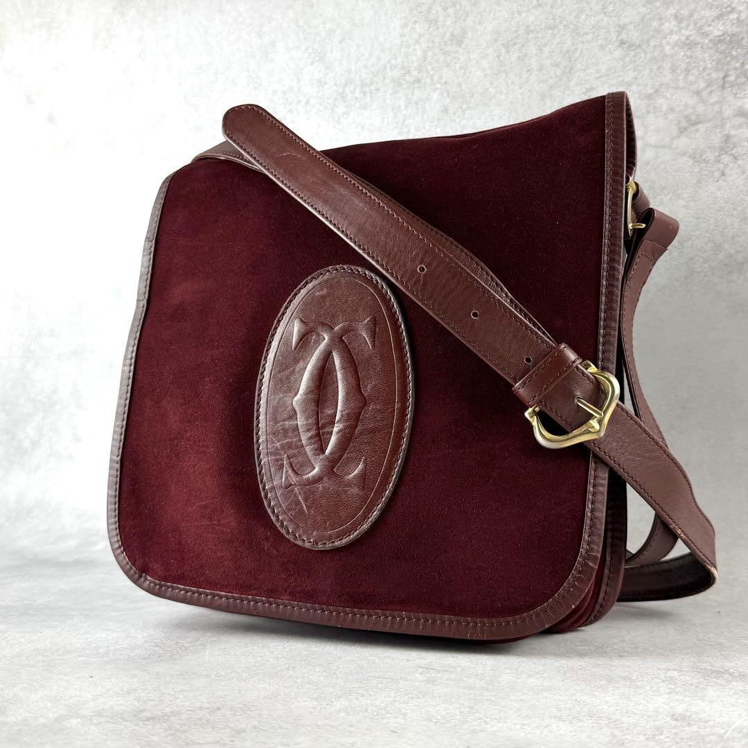 Cartier Shoulder Bag Purse Must Suede Leather Bordeaux Authentic