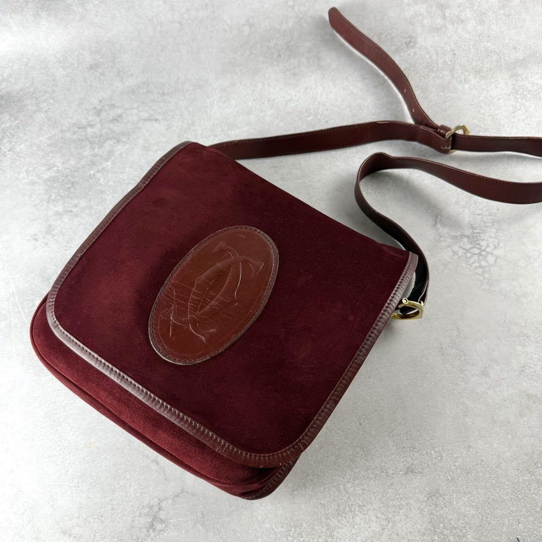 Cartier Shoulder Bag Purse Must Suede Leather Bordeaux Authentic