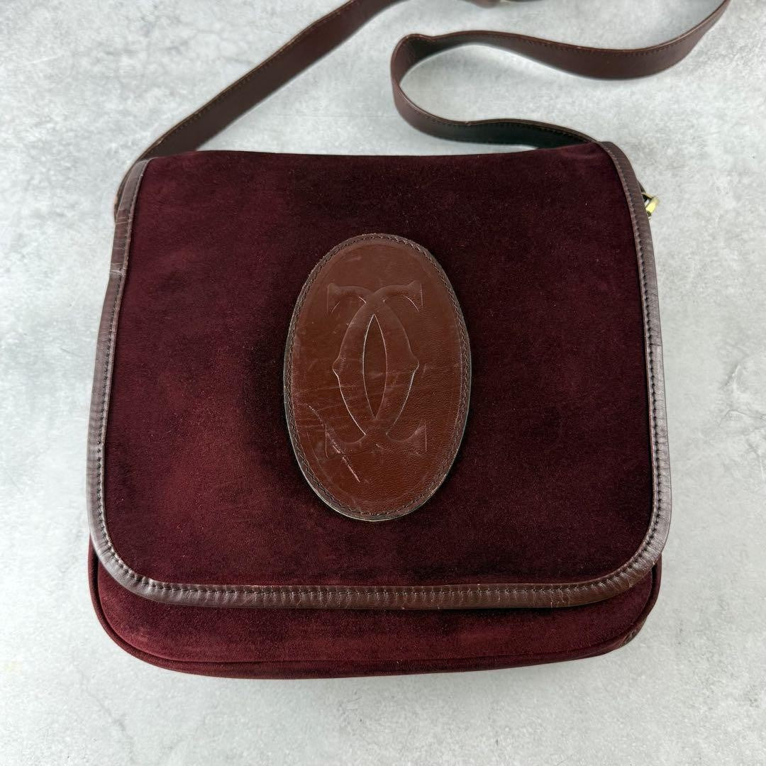 Cartier Shoulder Bag Purse Must Suede Leather Bordeaux Authentic