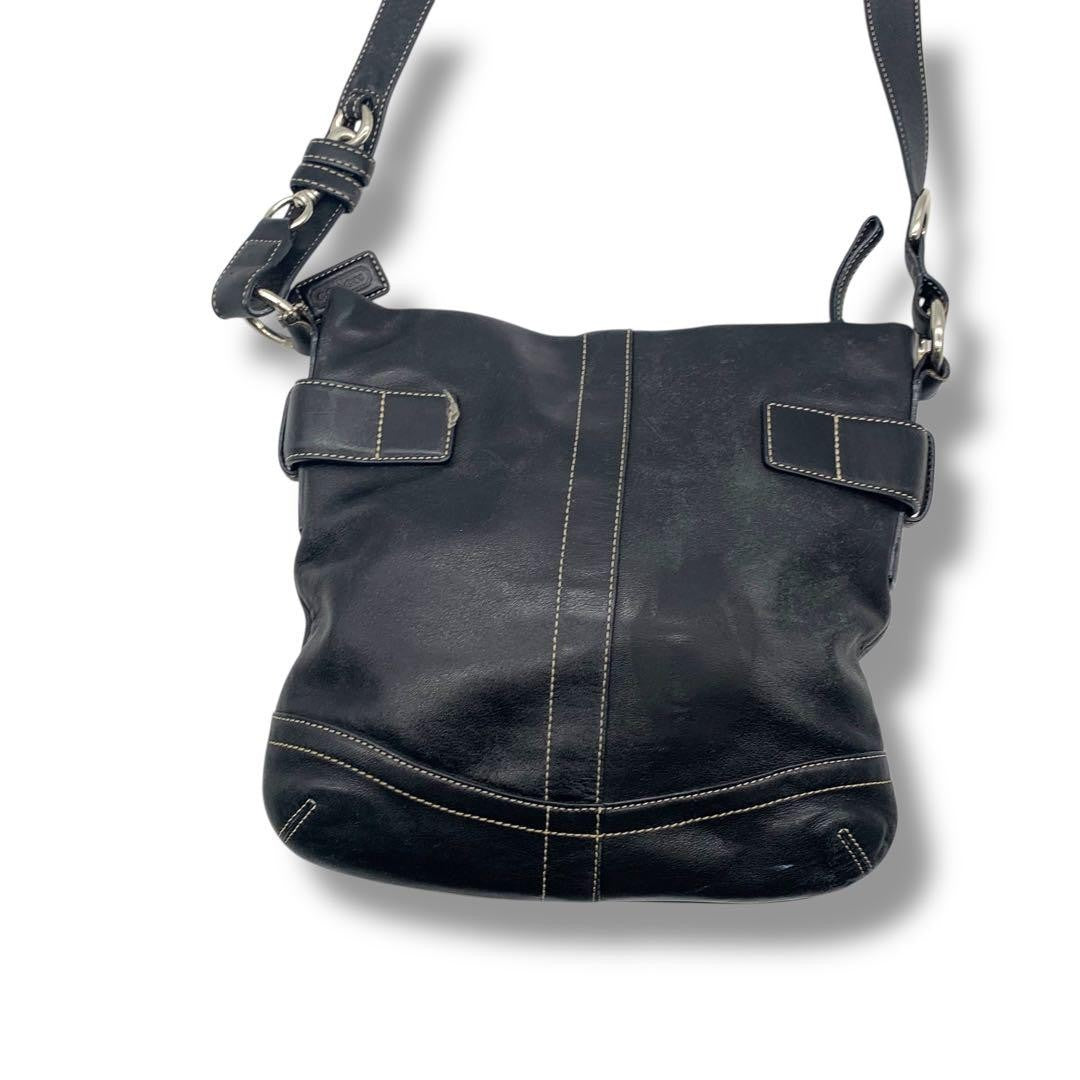 COACH Shoulder Bag Purse Leather Black Authentic