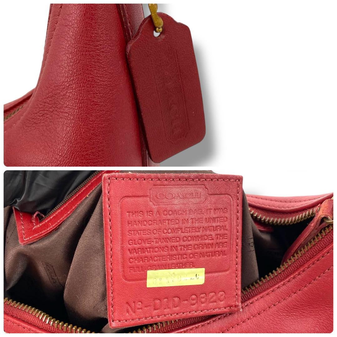 COACH Shoulder Bag Purse Old 9823 Leather Red Authentic