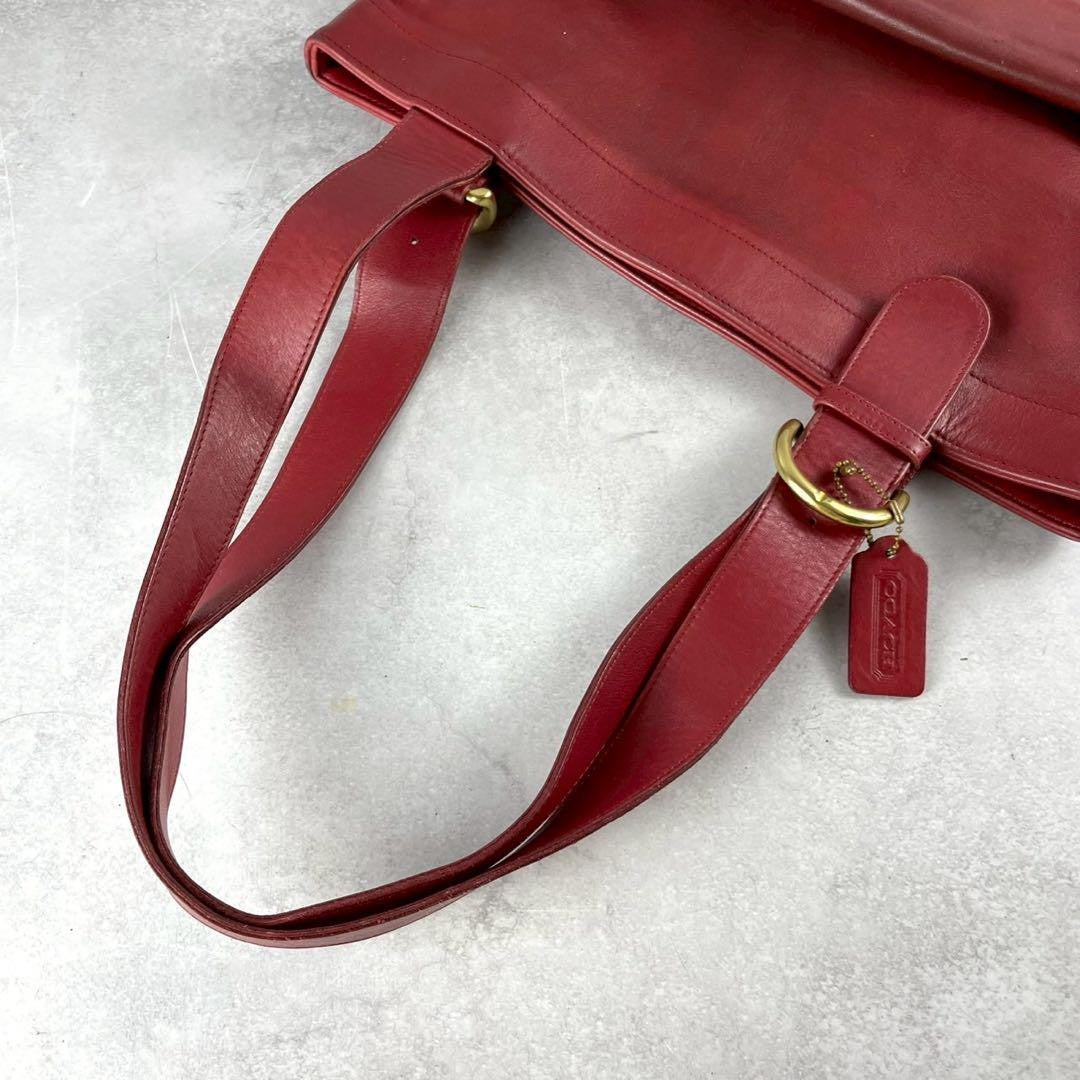 COACH Hand Bag Tote Purse Old 4140 Leather Red Authentic