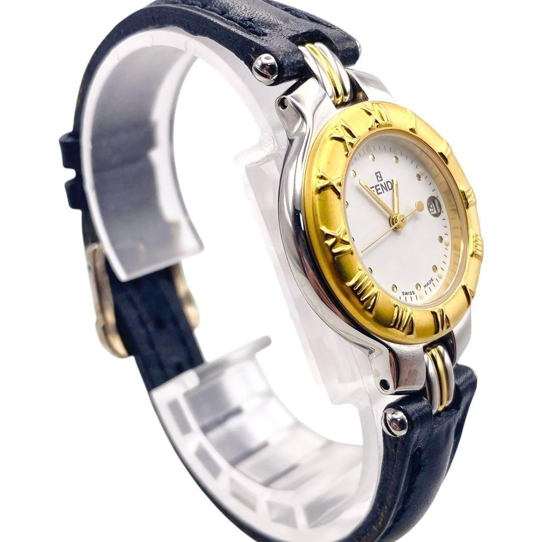 FENDI Quartz Watch Wristwatch FF Logo White Gold Women's Authentic