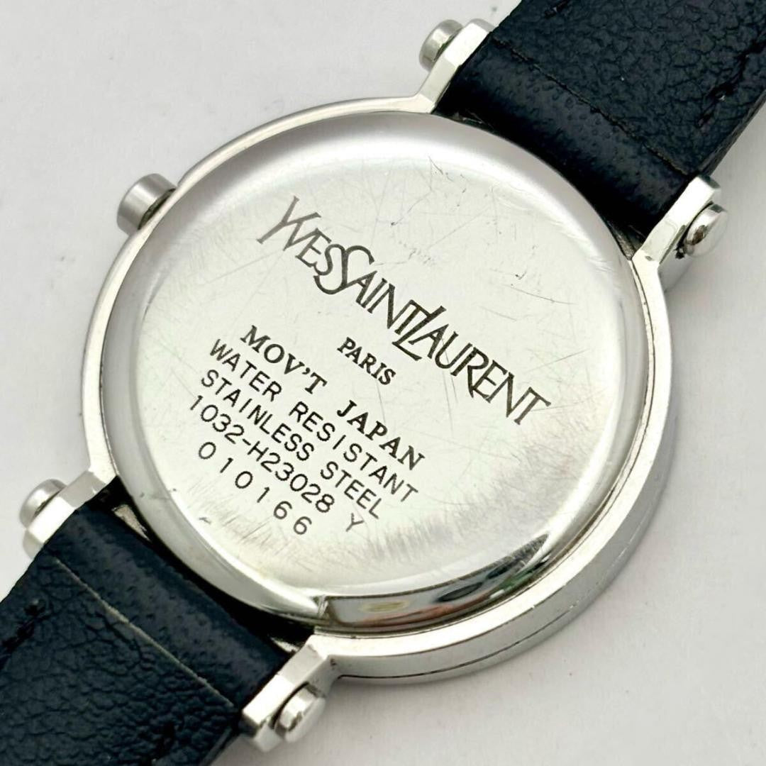 Saint Laurent Quartz Watch Wristwatch Logo Black Silver Women's Authentic