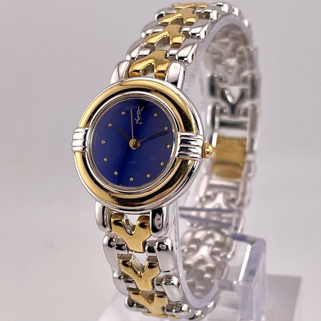Saint Laurent Quartz Watch Wristwatch YSL Cassandra Gold Navy Women's Auth