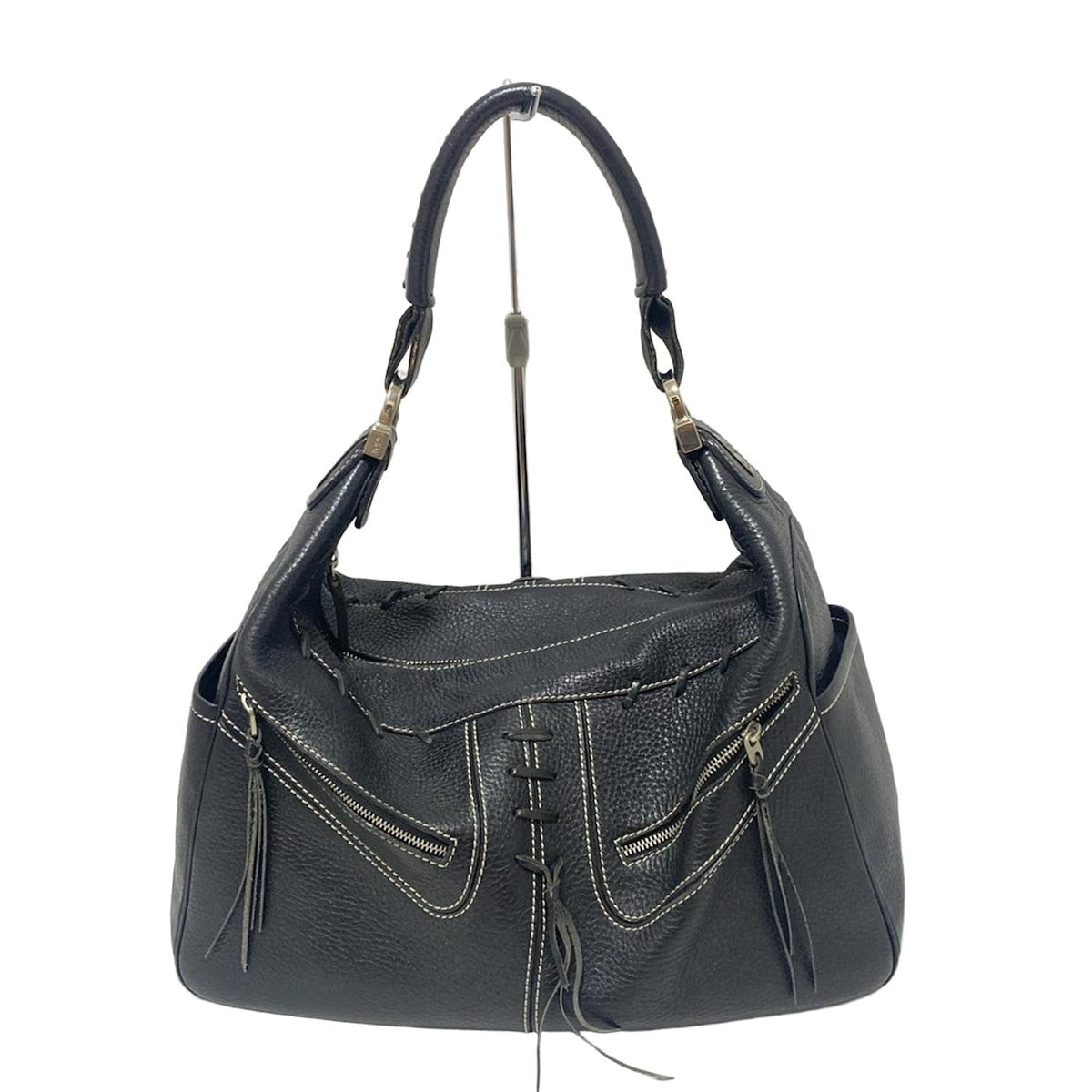 TOD'S Shoulder Bag Purse Leather Black Authentic