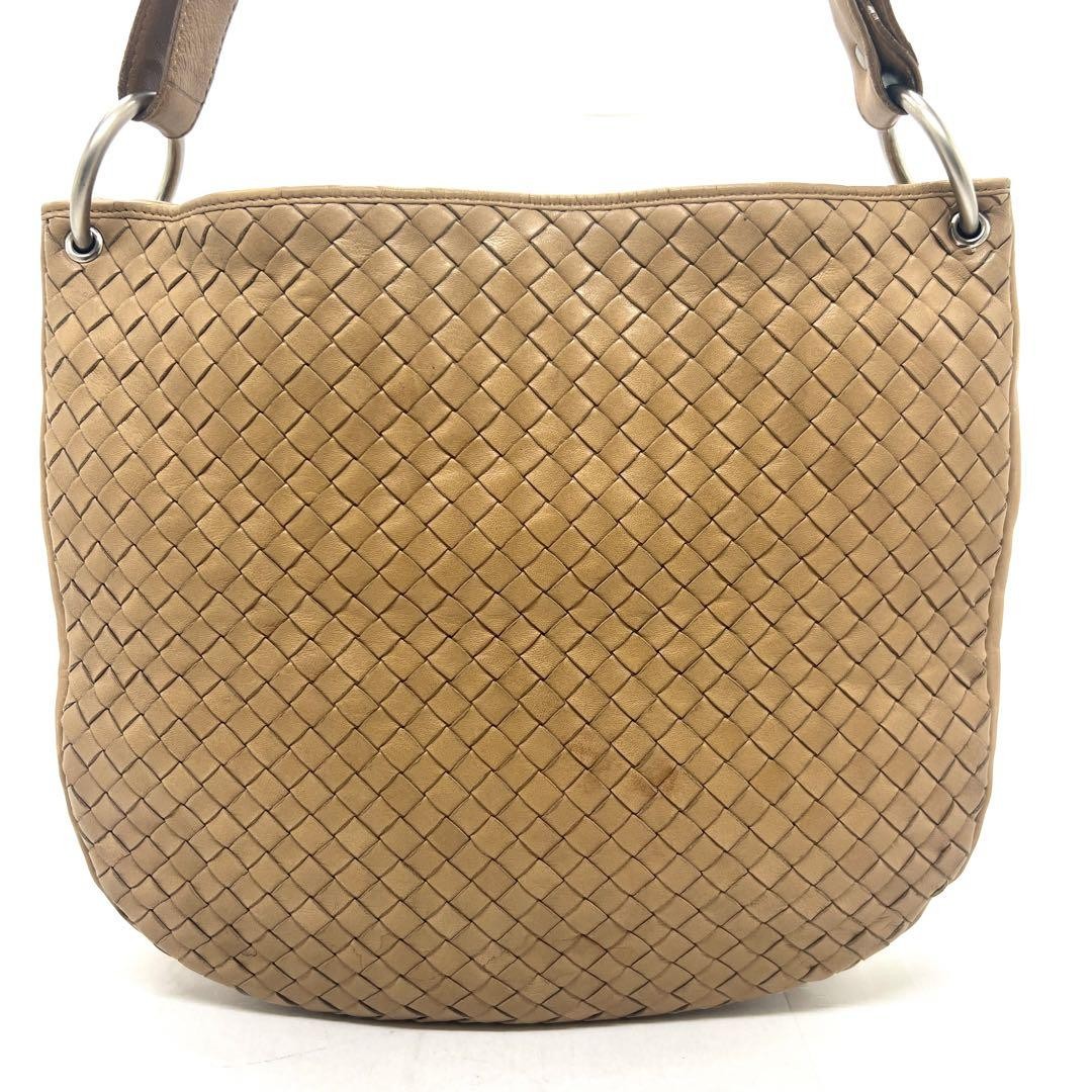 BOTTEGA VENETA Shoulder Bag Purse Intrecciato Leather Beige Authentic