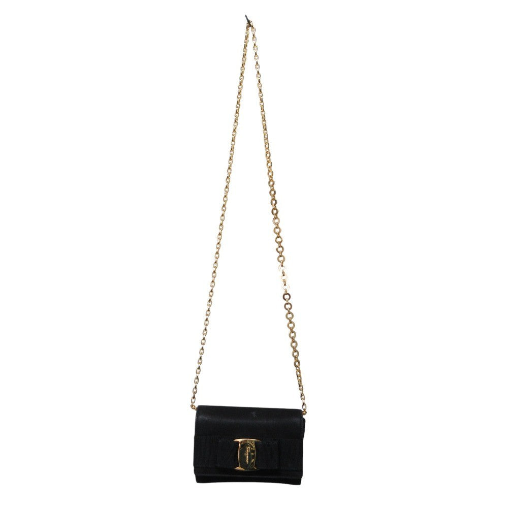 Salvatore Ferragamo Shoulder Bag Purse Vara Ribbon Suede Black Authentic