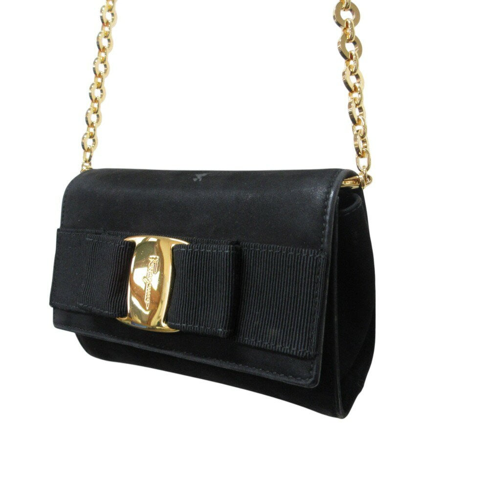 Salvatore Ferragamo Shoulder Bag Purse Vara Ribbon Suede Black Authentic
