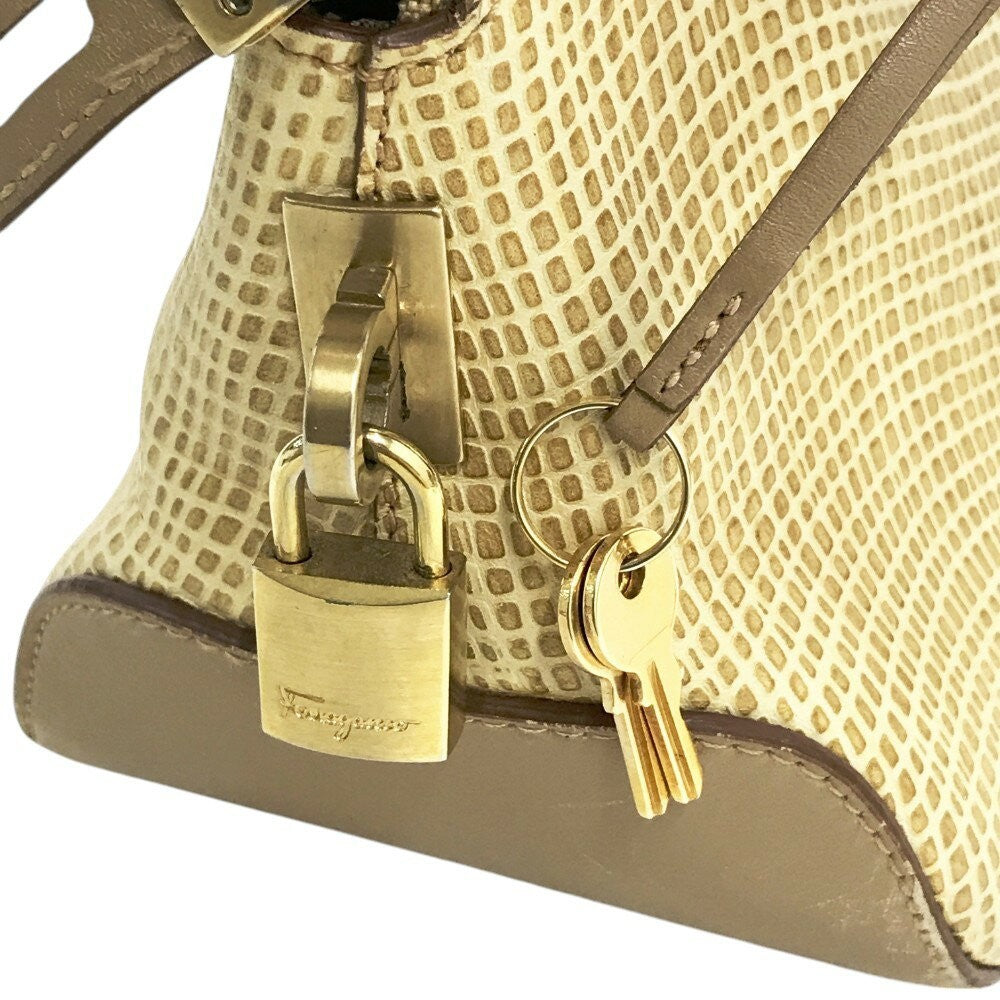 Salvatore Ferragamo Hand Bag Tote Purse Beige Authentic