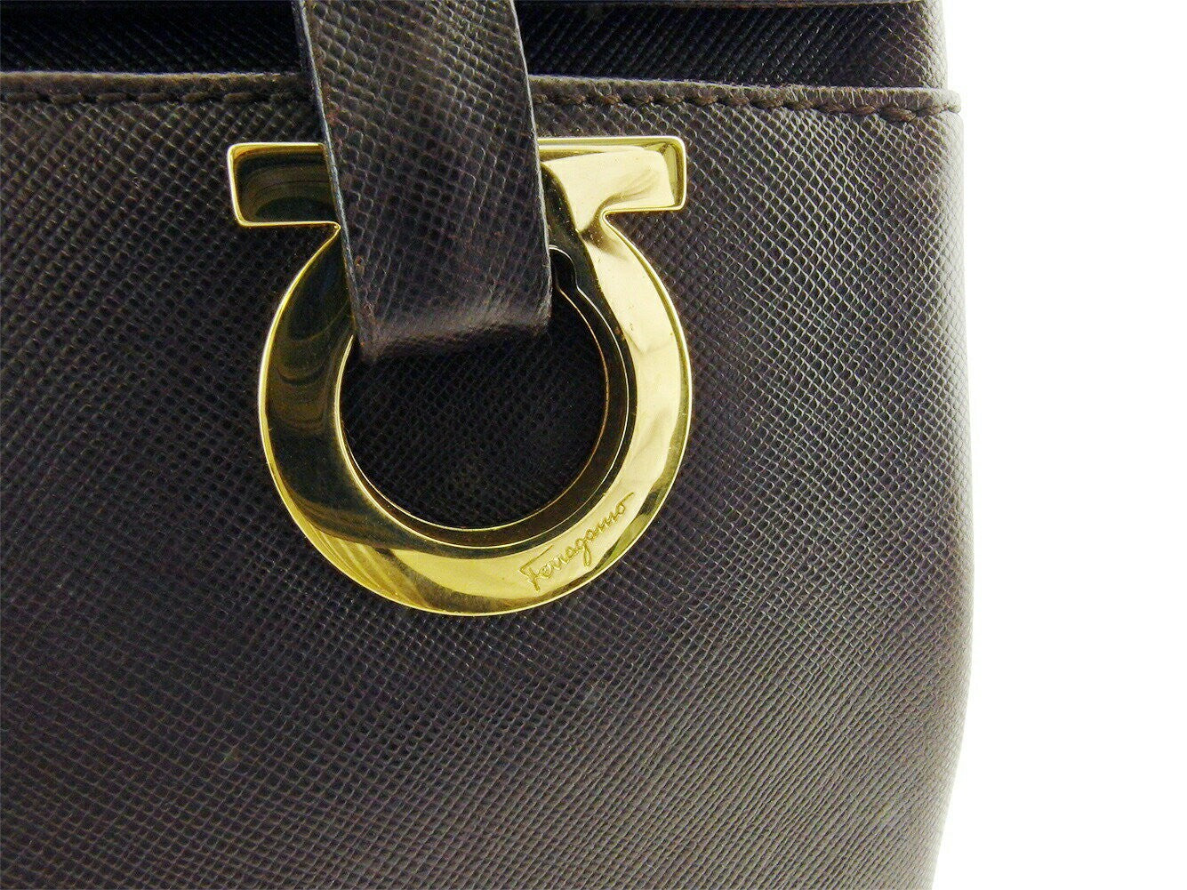 Salvatore Ferragamo Hand Bag Tote Purse Gancini Brown Authentic
