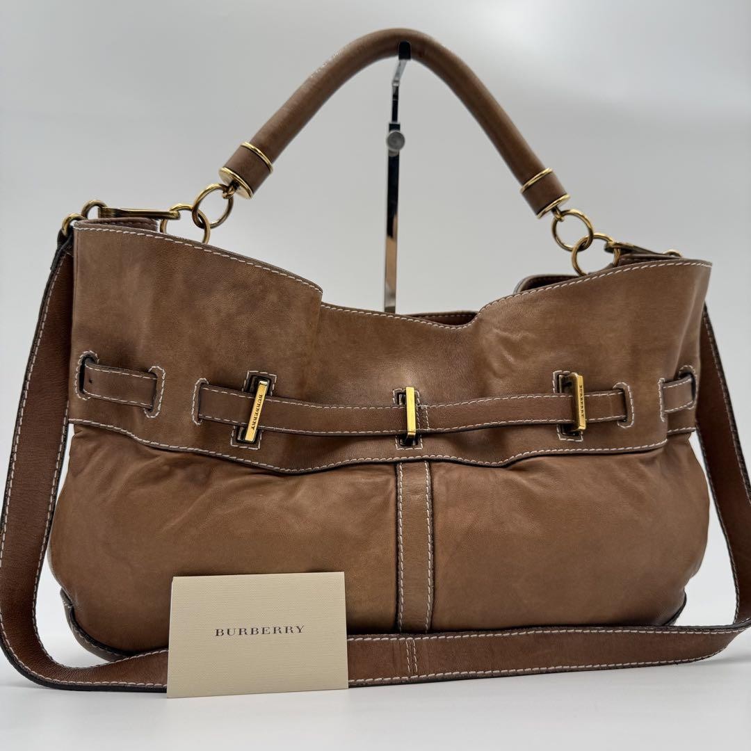 BURBERRY Hand Shoulder Bag Tote Purse 2way Nova Check Leather Brown Authentic