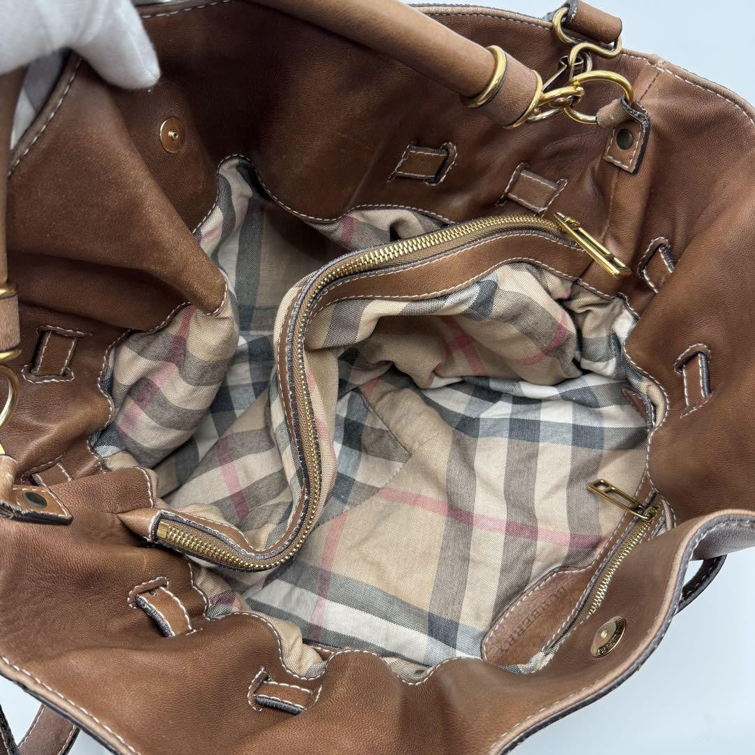 BURBERRY Hand Shoulder Bag Tote Purse 2way Nova Check Leather Brown Authentic