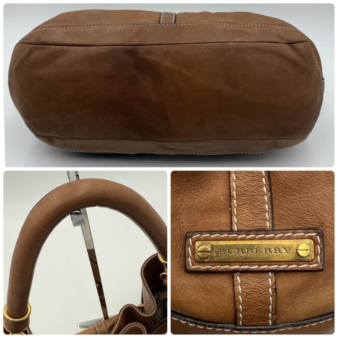 BURBERRY Hand Shoulder Bag Tote Purse 2way Nova Check Leather Brown Authentic