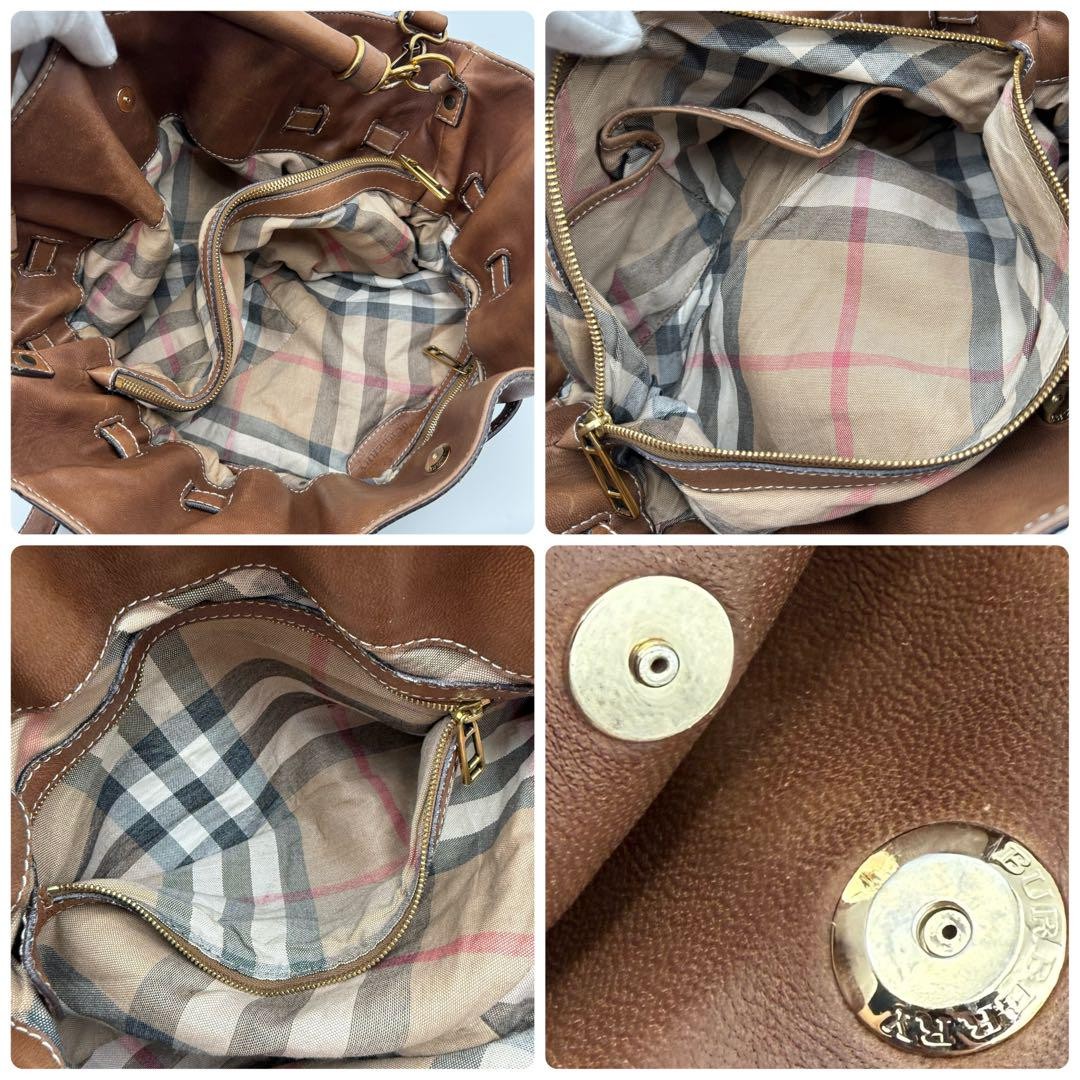 BURBERRY Hand Shoulder Bag Tote Purse 2way Nova Check Leather Brown Authentic