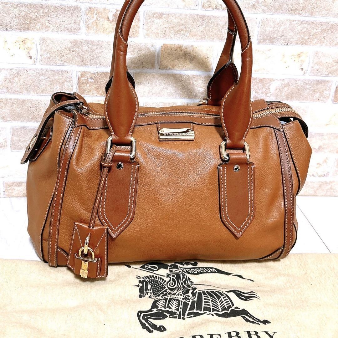 BURBERRY Hand Bag Tote Purse Nova Check Leather Authentic