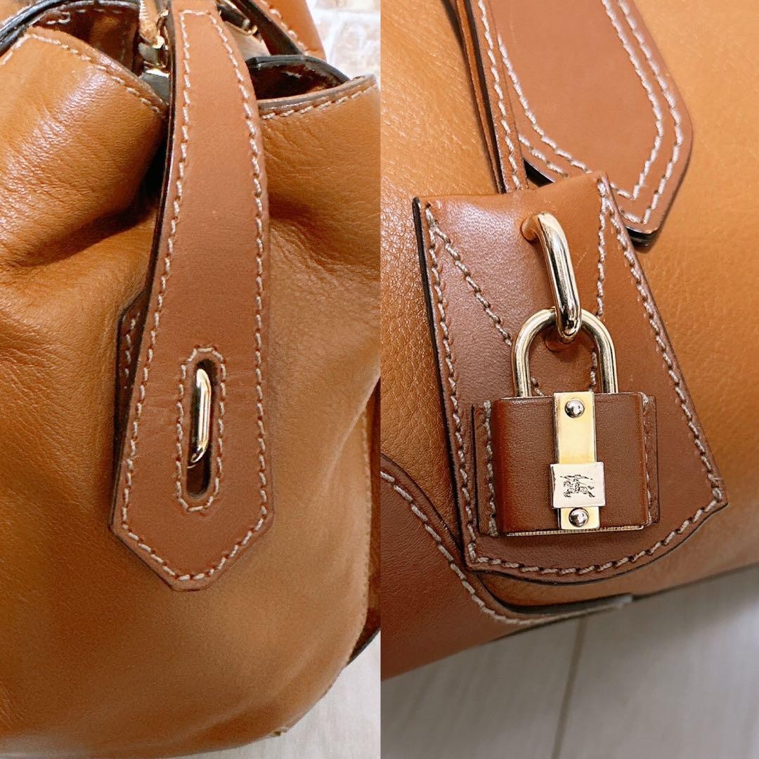 BURBERRY Hand Bag Tote Purse Nova Check Leather Authentic