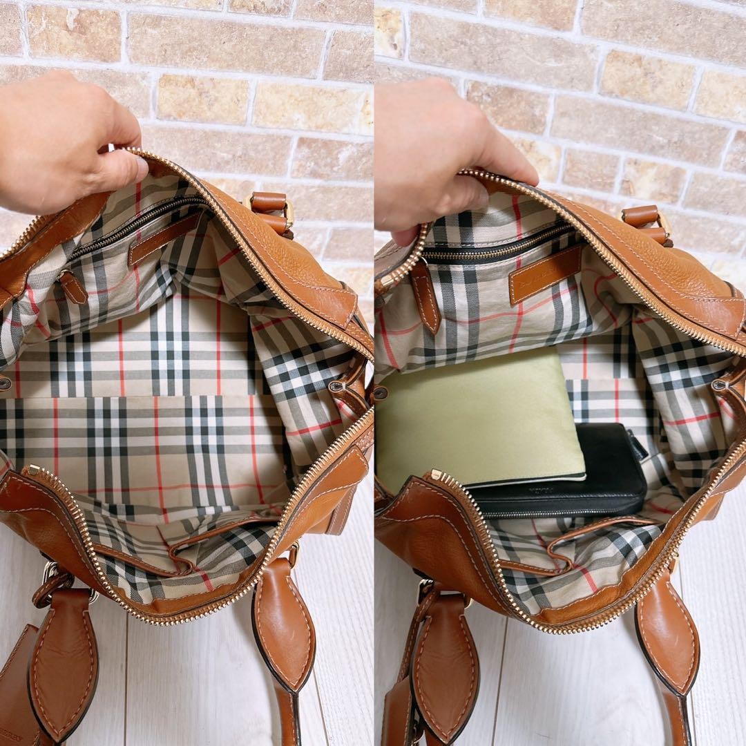 BURBERRY Hand Bag Tote Purse Nova Check Leather Authentic