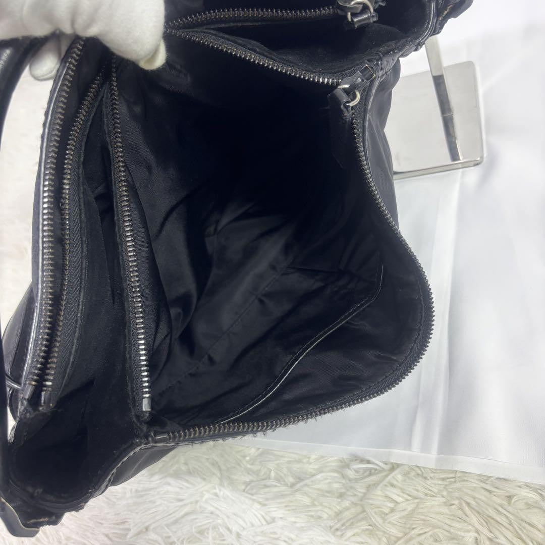 BURBERRY Hand Bag Tote Purse Nylon Leather Black Authentic