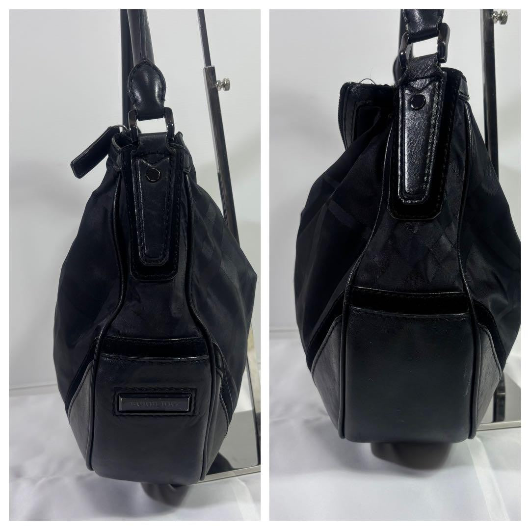 BURBERRY Hand Bag Tote Purse Nylon Leather Black Authentic