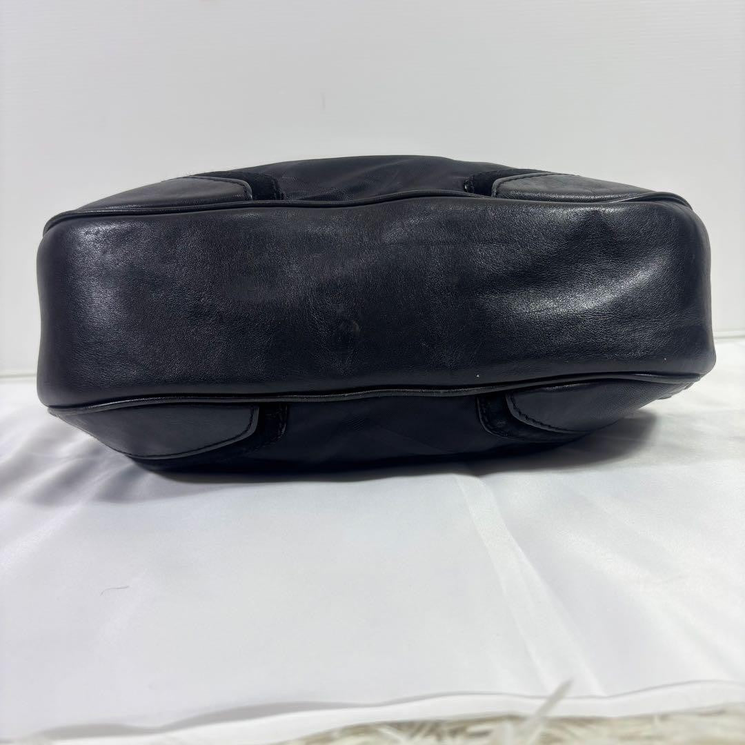 BURBERRY Hand Bag Tote Purse Nylon Leather Black Authentic