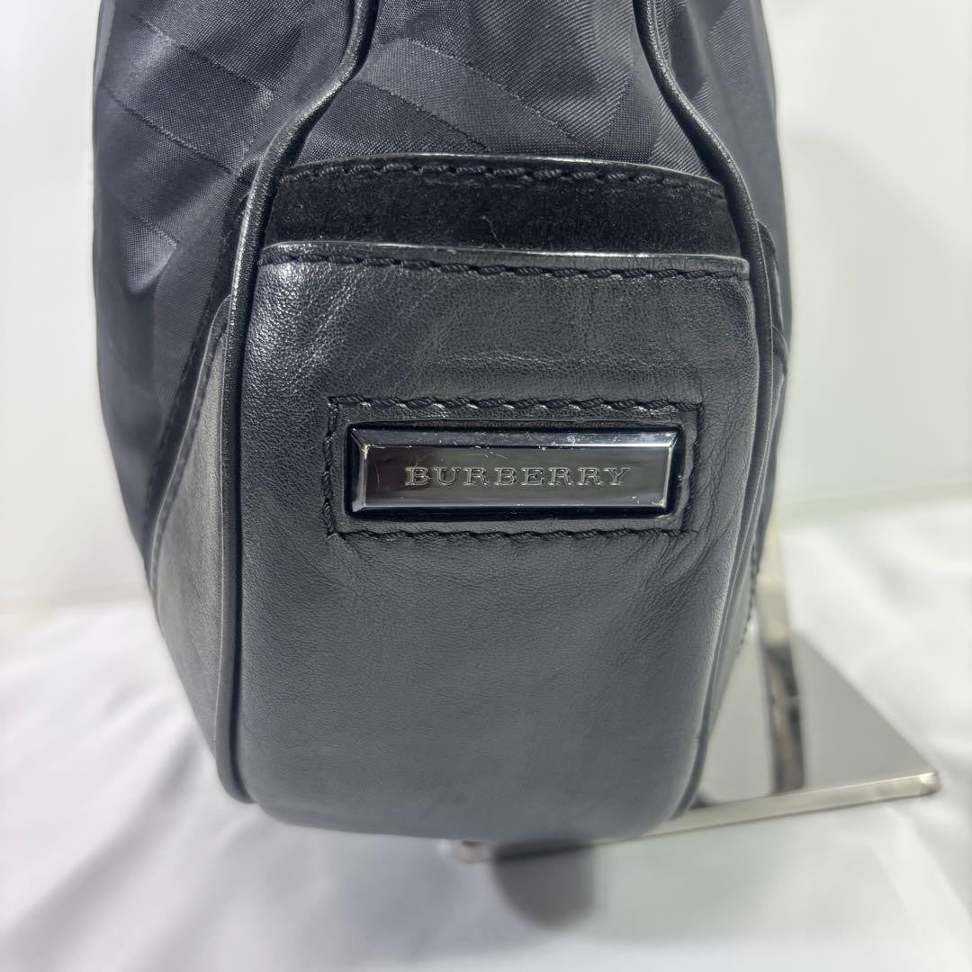 BURBERRY Hand Bag Tote Purse Nylon Leather Black Authentic