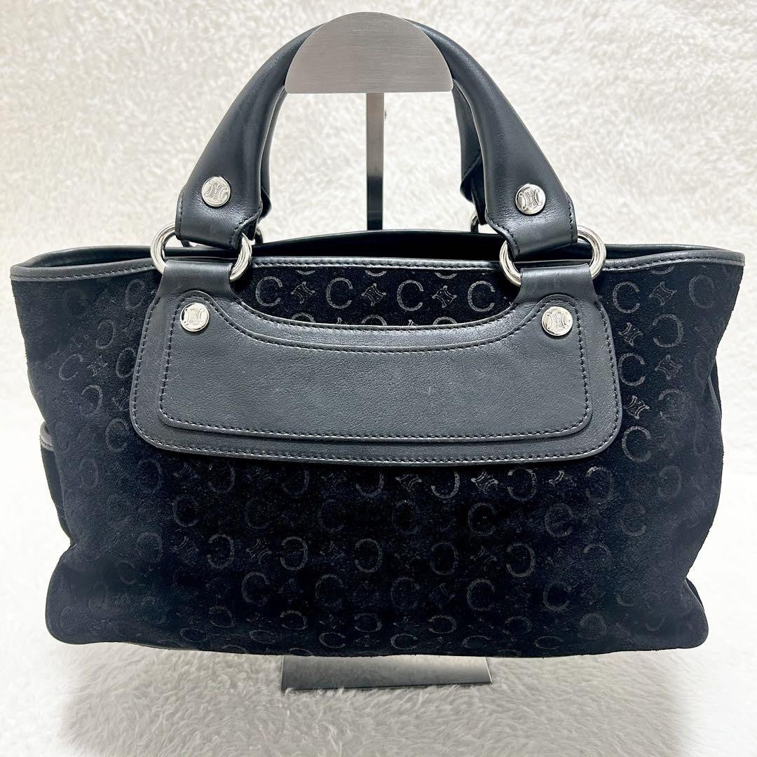 CELINE Hand Bag Tote Purse C Macadam Boogie Leather Suede Black Authentic