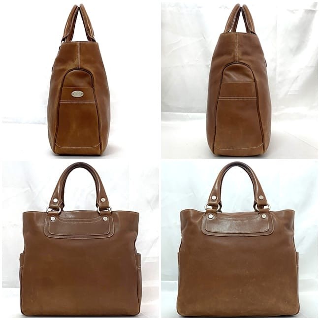 CELINE Hand Bag Tote Purse Boogie Leather Brown Authentic