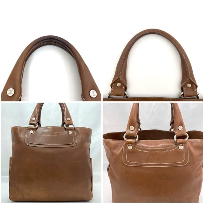 CELINE Hand Bag Tote Purse Boogie Leather Brown Authentic