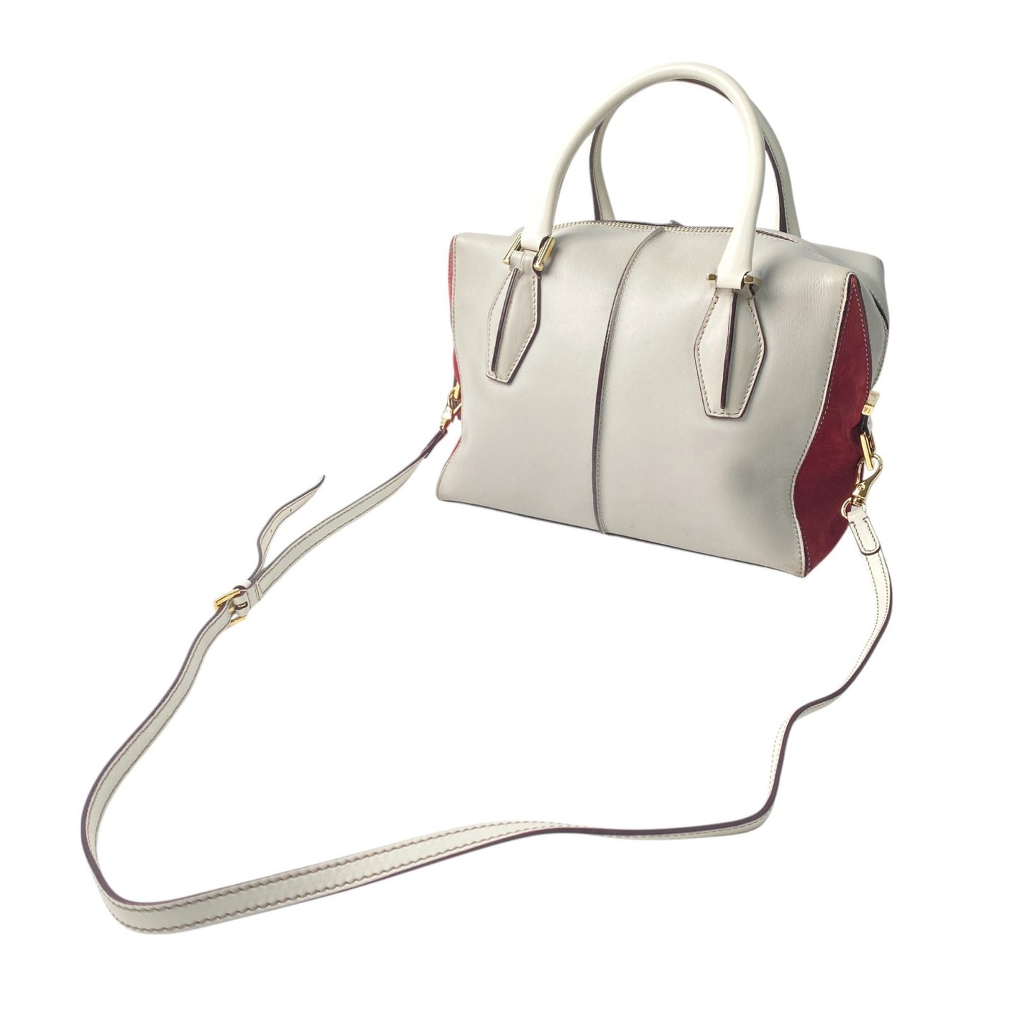 TOD'S Hand Shoulder Bag Tote Purse 2way D-Styling Leather Gray Wine Red Auth