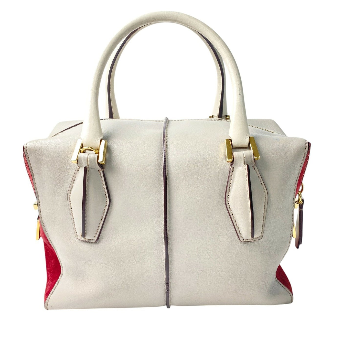 TOD'S Hand Shoulder Bag Tote Purse 2way D-Styling Leather Gray Wine Red Auth
