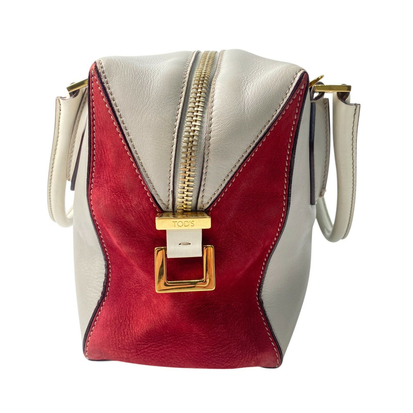 TOD'S Hand Shoulder Bag Tote Purse 2way D-Styling Leather Gray Wine Red Auth