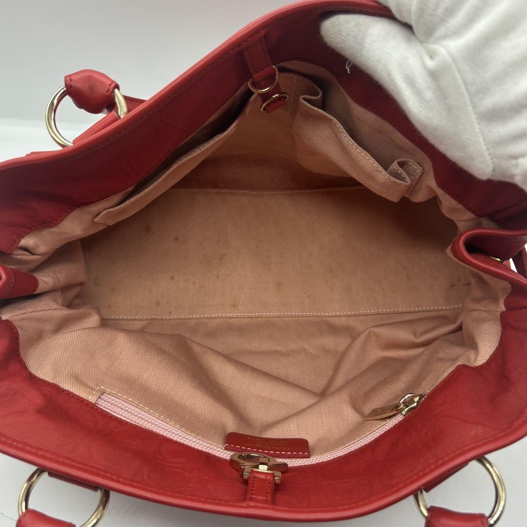 Salvatore Ferragamo Hand Bag Tote Purse Gancini Leather Nylon Red Authentic