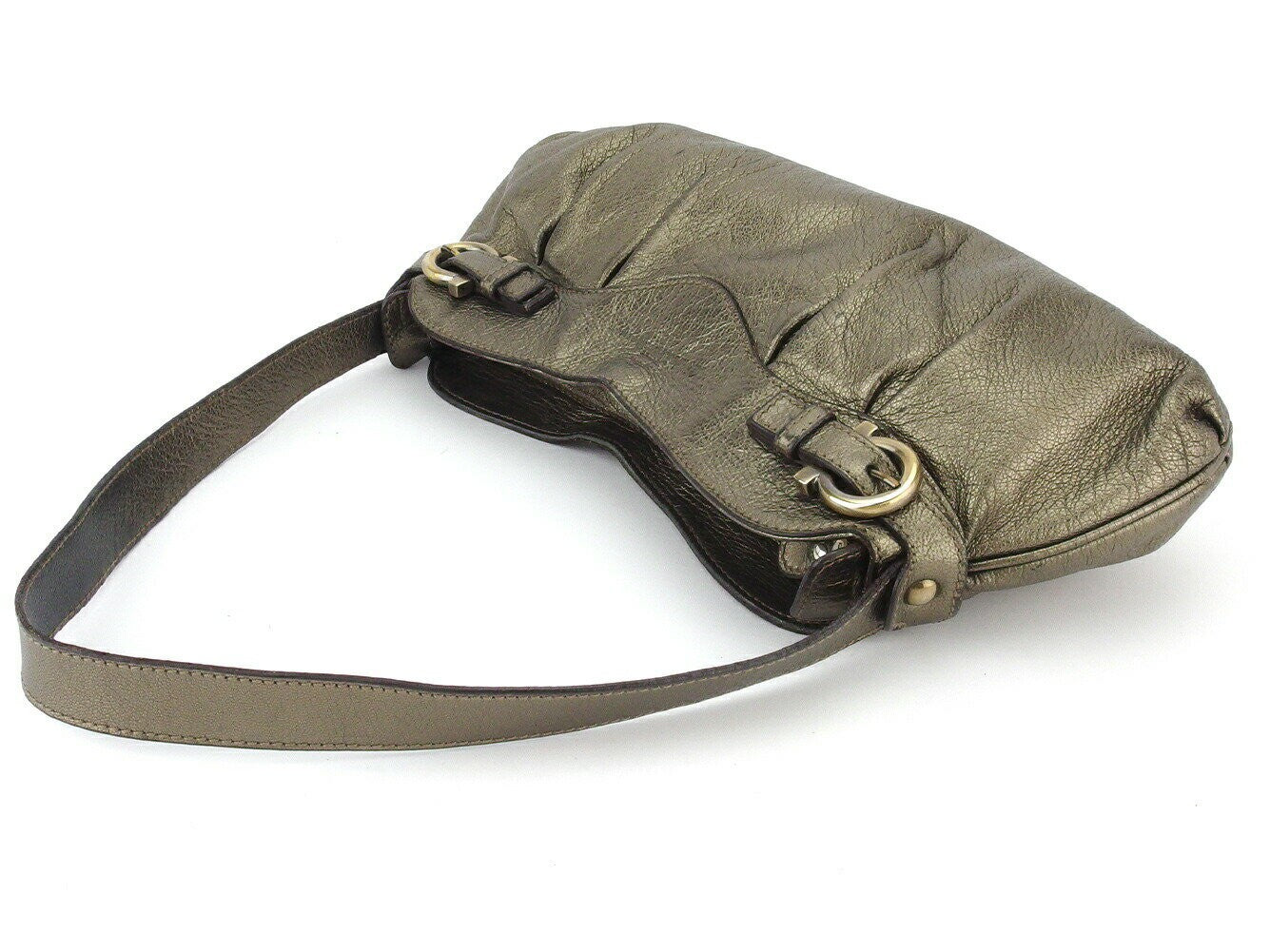 Salvatore Ferragamo Shoulder Bag Purse Gancini Gold Authentic