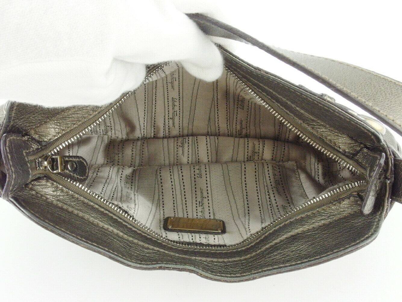 Salvatore Ferragamo Shoulder Bag Purse Gancini Gold Authentic