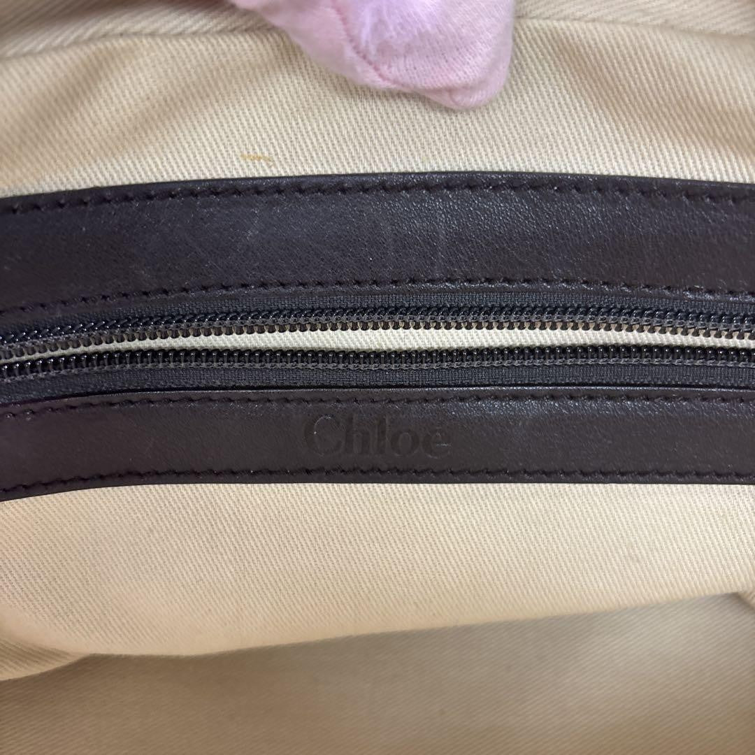Chloe Hand Bag Tote Purse Logo Canvas Leather Beige Dark Brown Authentic
