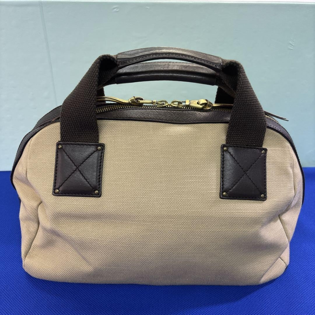 Chloe Hand Bag Tote Purse Logo Canvas Leather Beige Dark Brown Authentic