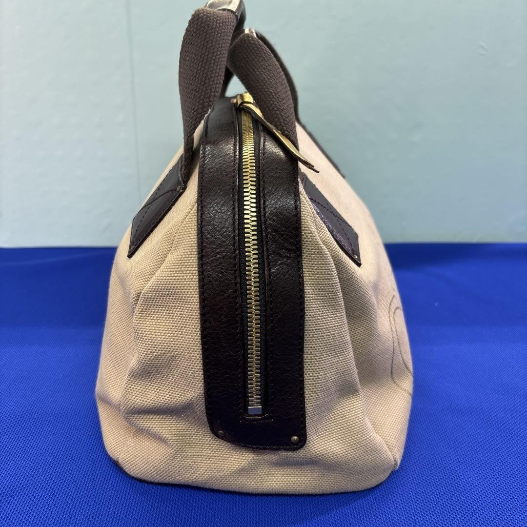 Chloe Hand Bag Tote Purse Logo Canvas Leather Beige Dark Brown Authentic