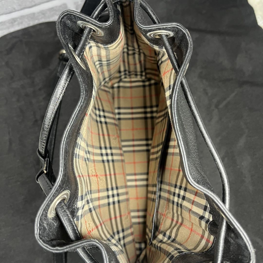 BURBERRY Shoulder Bag Purse Nova Check Leather Black Authentic