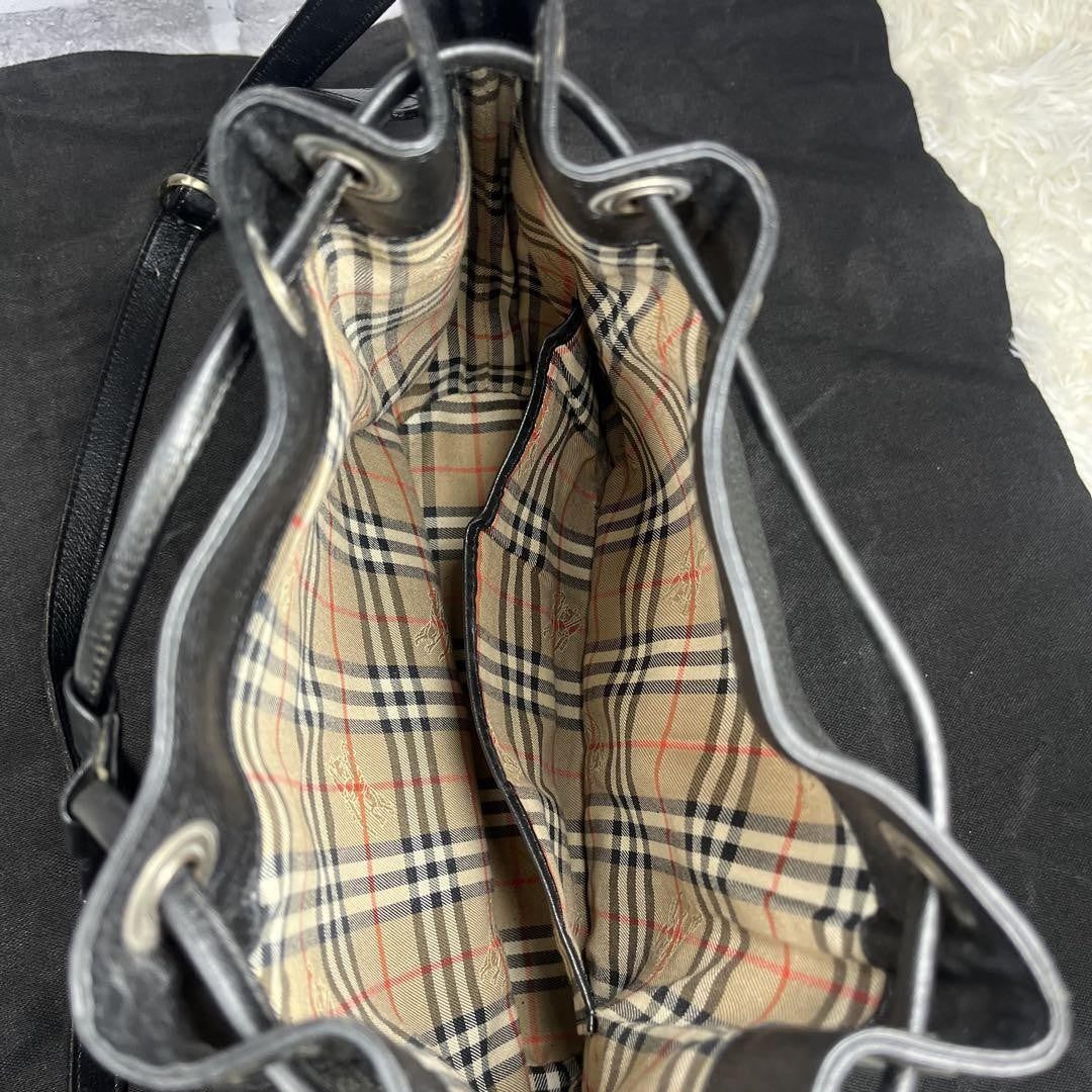 BURBERRY Shoulder Bag Purse Nova Check Leather Black Authentic