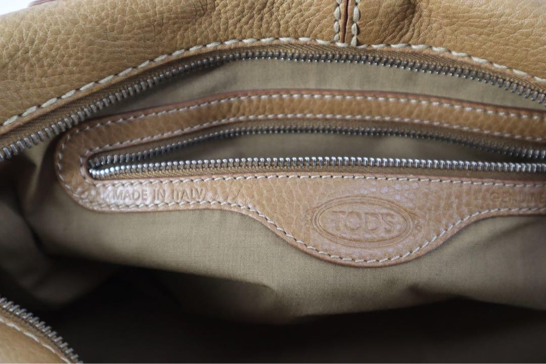 TOD'S Hand Bag Tote Purse Leather Light Brown Authentic