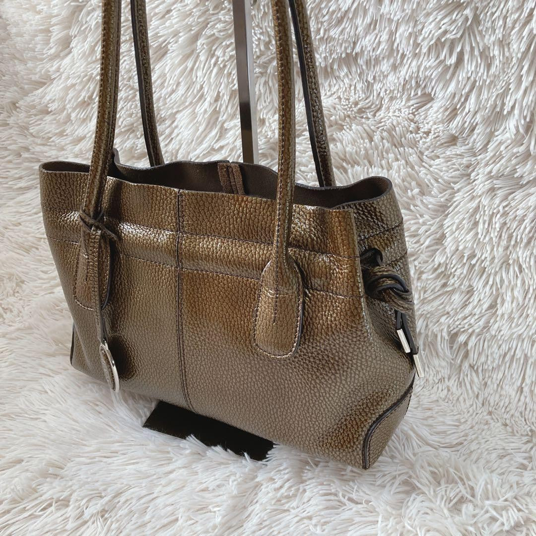 TOD'S Hand Bag Tote Purse Leather Gold Authentic