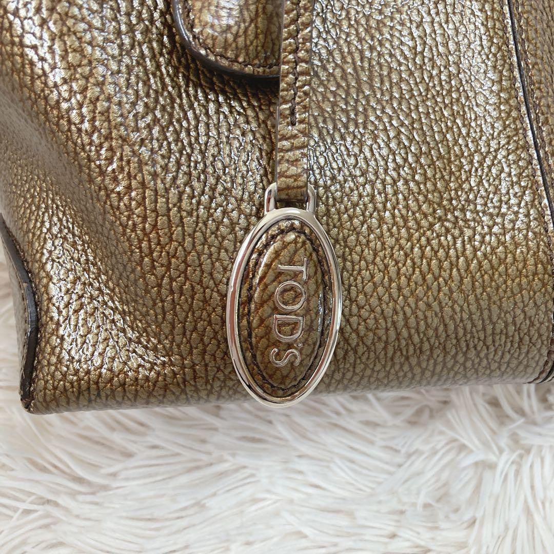 TOD'S Hand Bag Tote Purse Leather Gold Authentic