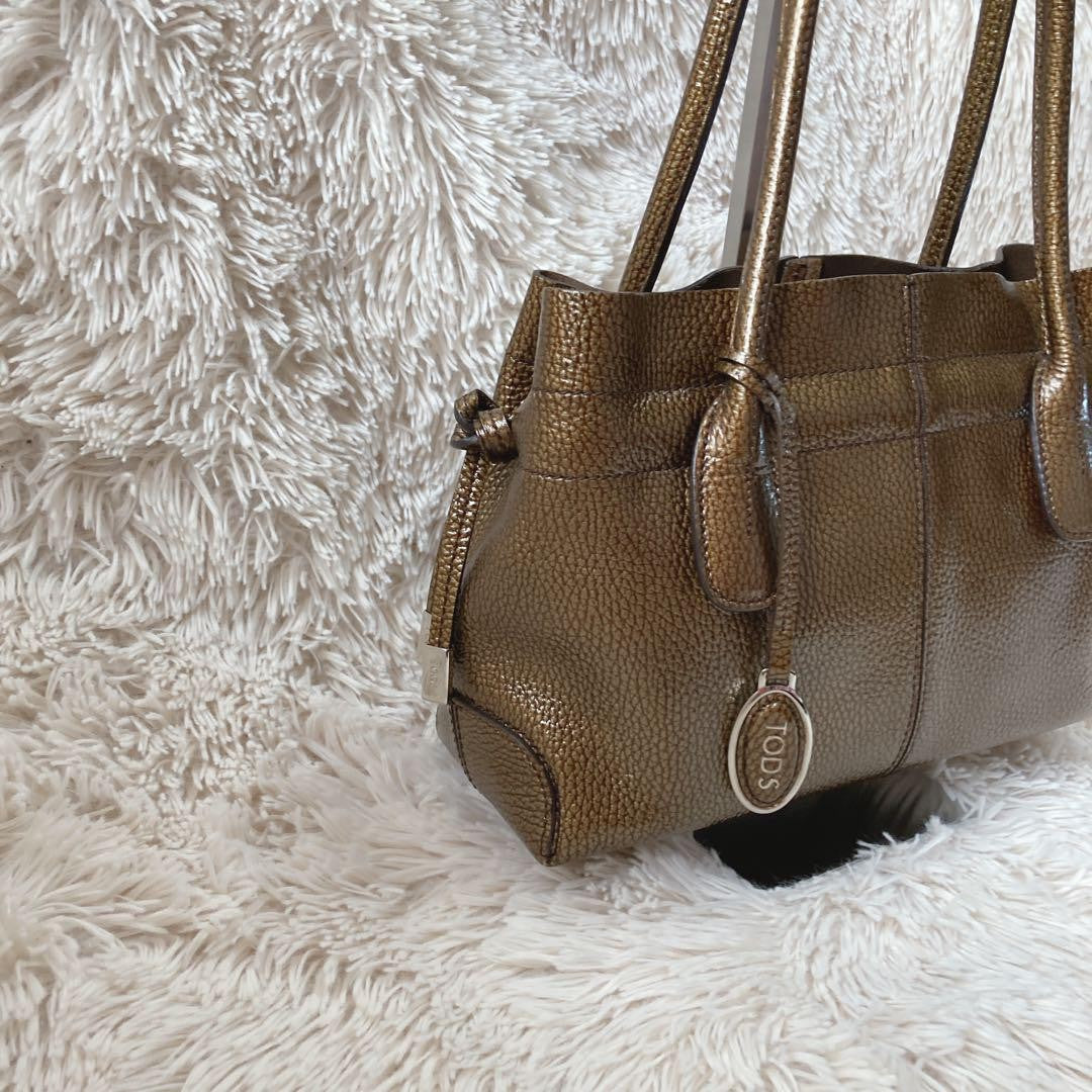 TOD'S Hand Bag Tote Purse Leather Gold Authentic