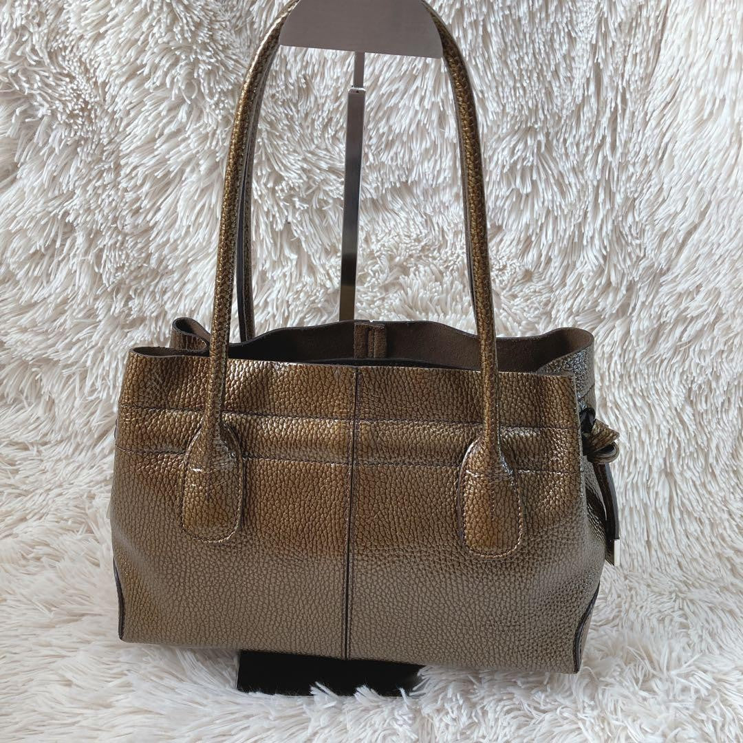 TOD'S Hand Bag Tote Purse Leather Gold Authentic